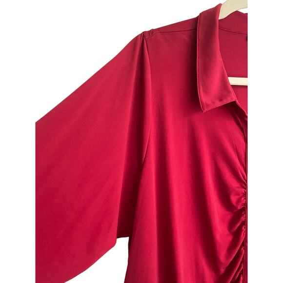 Torrid Women Tunic Top 6X Red Ruched Button Front Long Sleeve Workwear Office - Picture 6 of 11